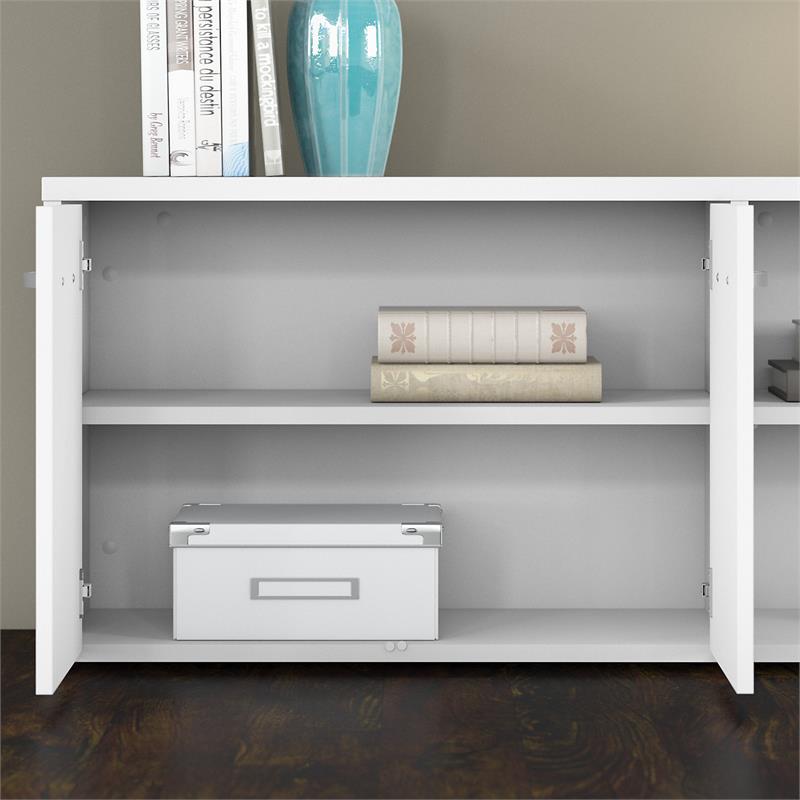 Pemberly Row Low Storage Cabinet with Doors in White - Engineered Wood