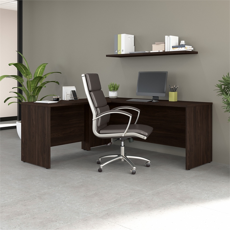 Pemberly Row 72W L Shaped Desk with 42W Return in Black Walnut - Engineered Wood
