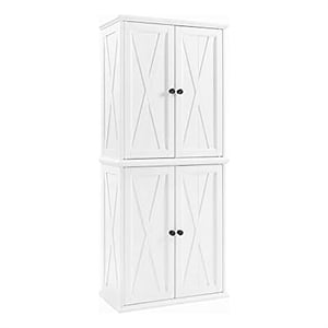 Pemberly Row 4-Door Modern Wood Pantry in Distressed White/Black