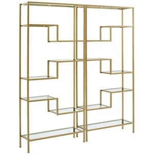 Pemberly Row Metal & Tempered Glass Etagere in Gold/Clear (Set of 2)