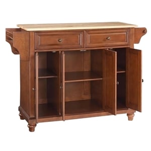 Pemberley Row Solid Hardwood Cherry Kitchen Island Rectangular Adjustable Shelves 52&quot Unassembled
