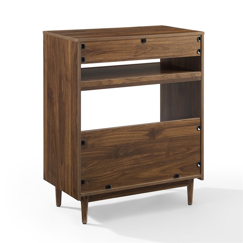 Pemberly Row Modern Wood Record Player Stand with Shelves in Walnut