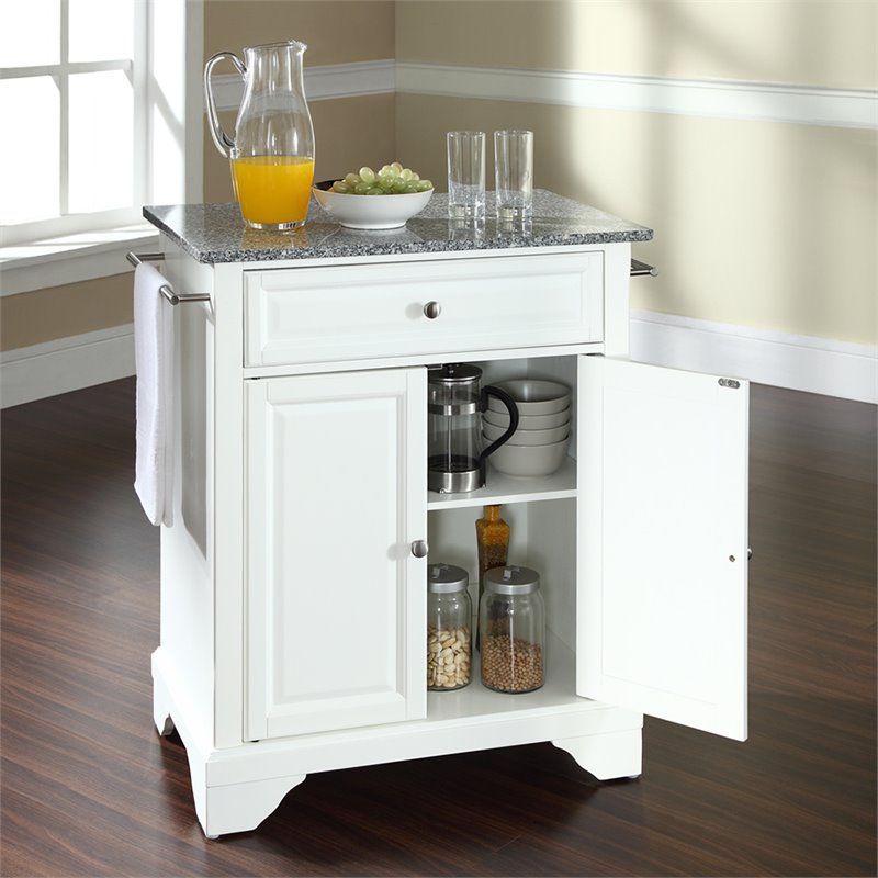 Pemberley Row Solid Granite White Kitchen Island Rectangular Portable Adjustable 35