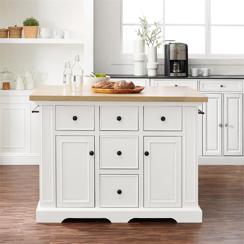 Pemberly Row Transitional Wood Kitchen Island in White/Natural