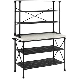 Pemberley Row Faux Marble White Matte Black Bakers Rack Rectangular Indoor Furniture 72&quot Unassembled