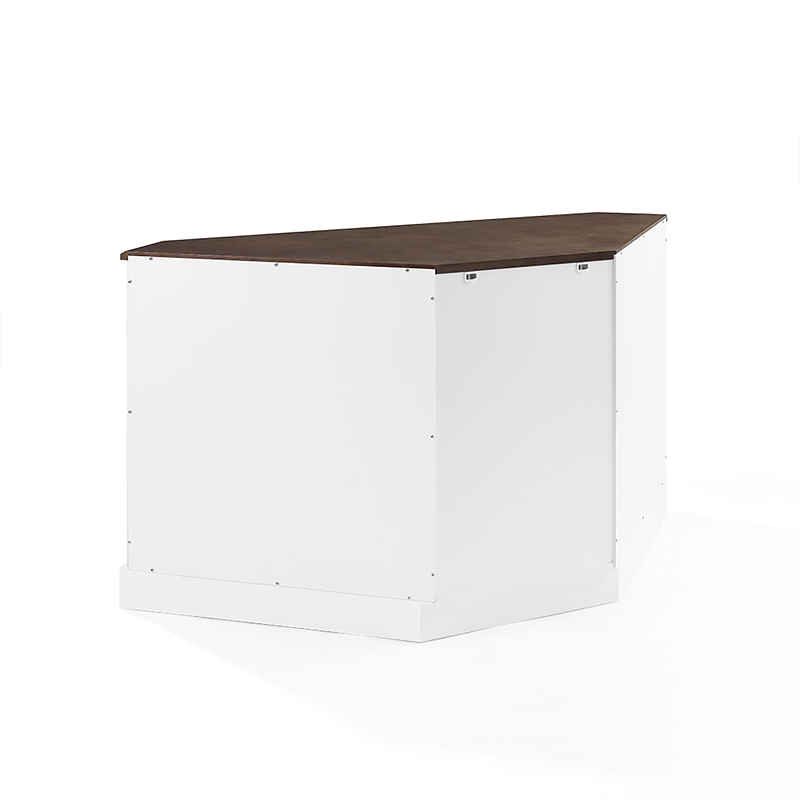 Pemberly Row Traditional Wood Corner Credenza Dog Crate in White/Dark Brown