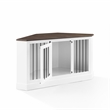Pemberly Row Traditional Wood Corner Credenza Dog Crate in White/Dark Brown