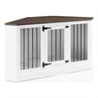 Pemberly Row Traditional Wood Corner Credenza Dog Crate in White/Dark Brown
