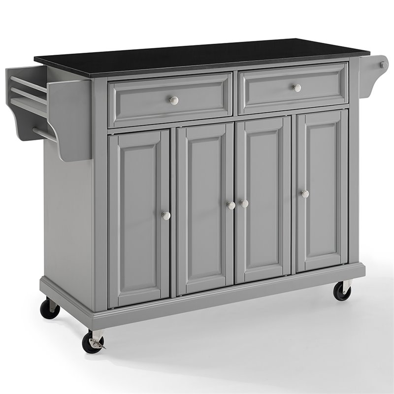 Pemberly Row Traditional Wood/Granite Kitchen Cart in Gray/Black