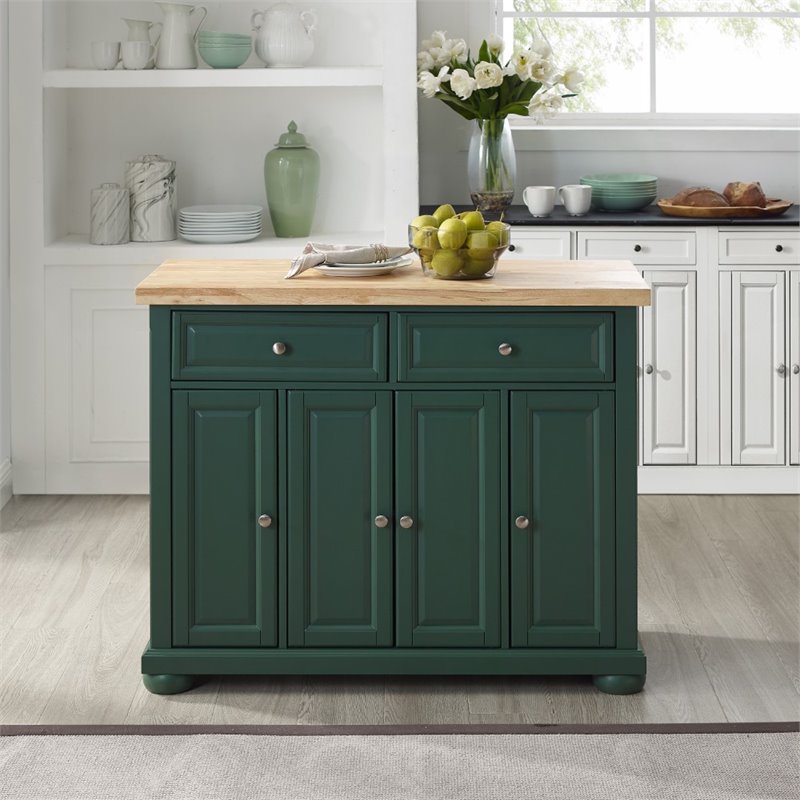 Pemberly Row Transitional Wood Kitchen Island Cart in Emerald Green