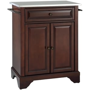 Pemberly Row Stainless Steel Top Portable Kitchen Island in Mahogany