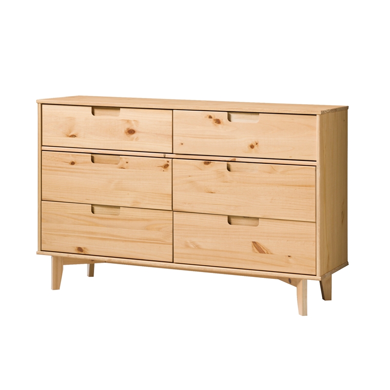 Pemberly Row Contemporary 6-Drawer Groove Handle Solid Wood Dresser