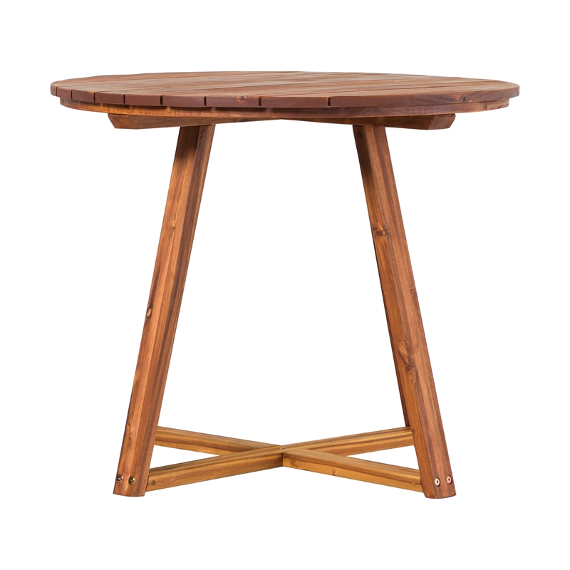 Pemberly Row Modern Slat Back Solid Wood Round Dining Table - Brown