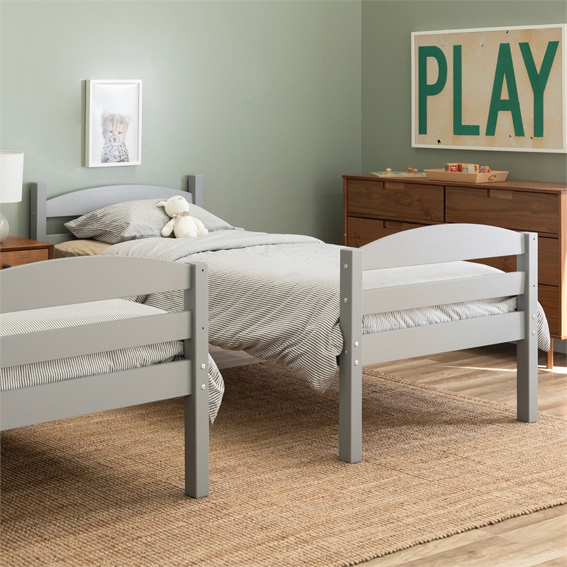 Pemberly Row Transitional Twin-over-Twin Solid Wood Bunk Bed Frame in Gray