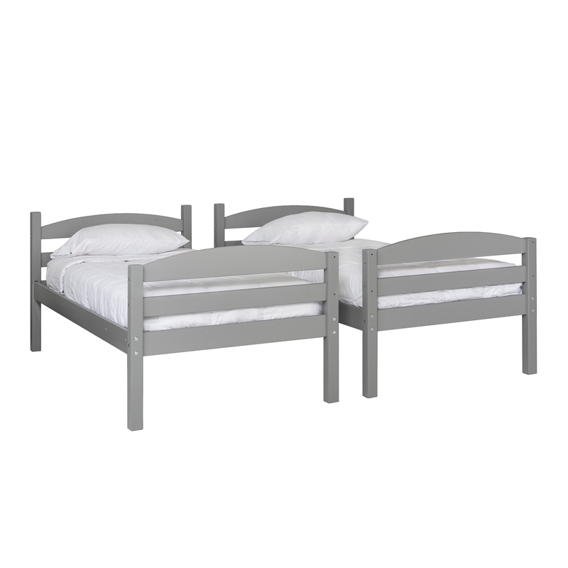 Pemberly Row Transitional Twin-over-Twin Solid Wood Bunk Bed Frame in Gray