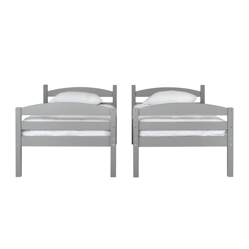 Pemberly Row Transitional Twin-over-Twin Solid Wood Bunk Bed Frame in Gray