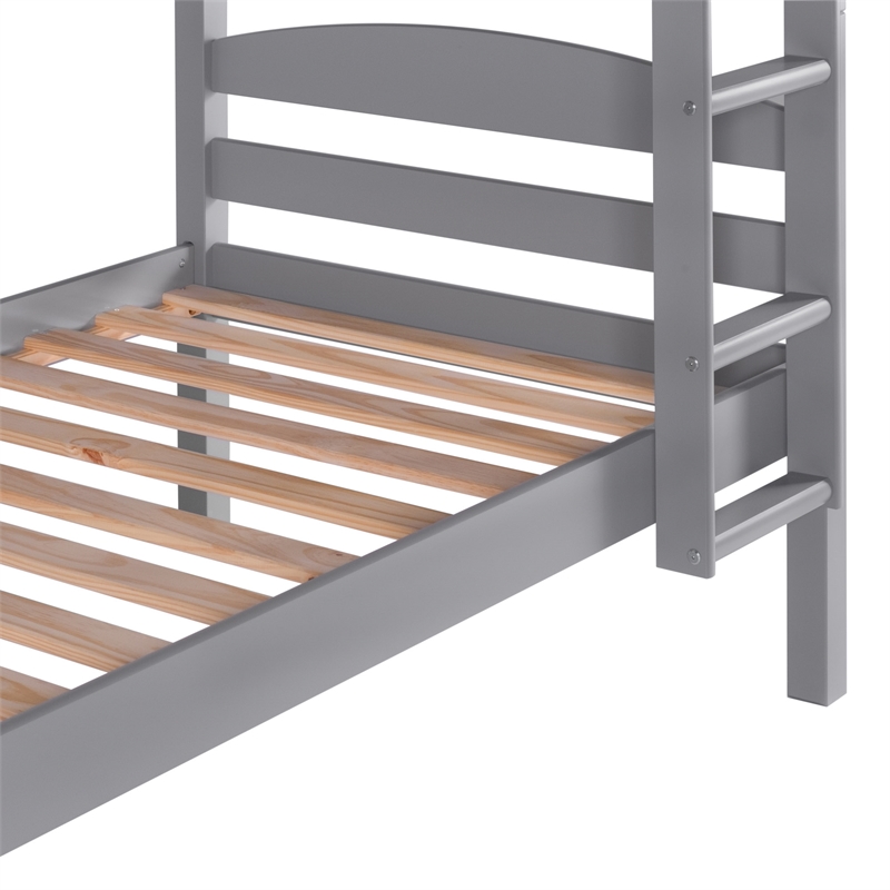 Pemberly Row Transitional Twin-over-Twin Solid Wood Bunk Bed Frame in Gray