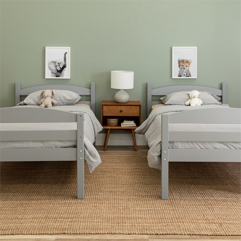 Pemberly Row Transitional Twin-over-Twin Solid Wood Bunk Bed Frame in Gray