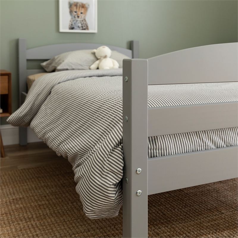 Pemberly Row Transitional Twin-over-Twin Solid Wood Bunk Bed Frame in Gray