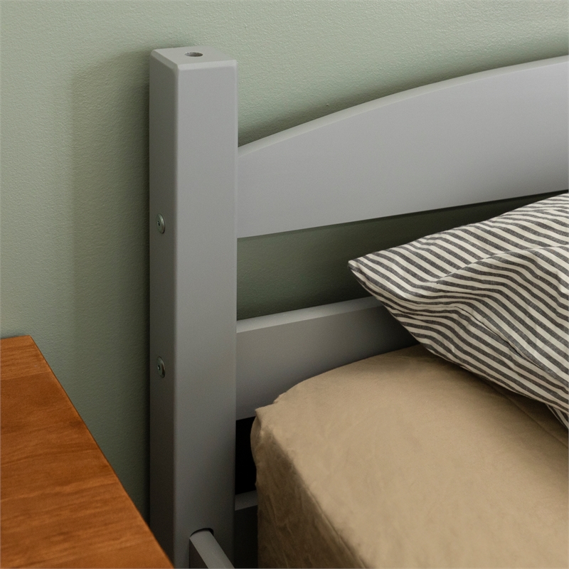 Pemberly Row Transitional Twin-over-Twin Solid Wood Bunk Bed Frame in Gray