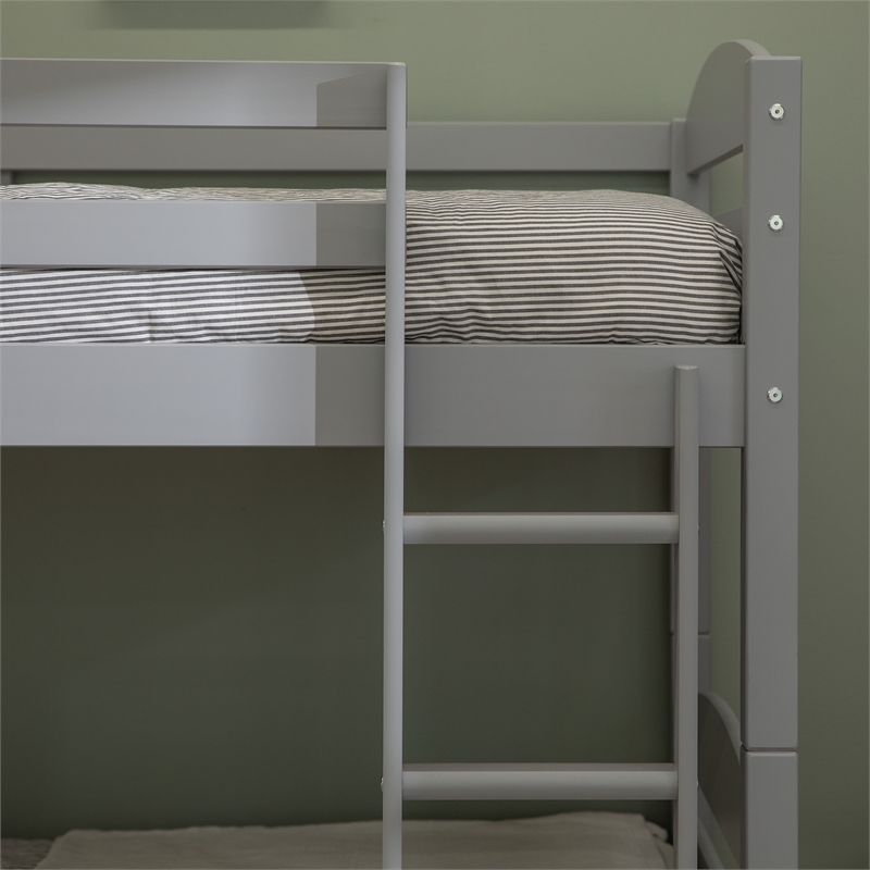 Pemberly Row Transitional Twin-over-Twin Solid Wood Bunk Bed Frame in Gray
