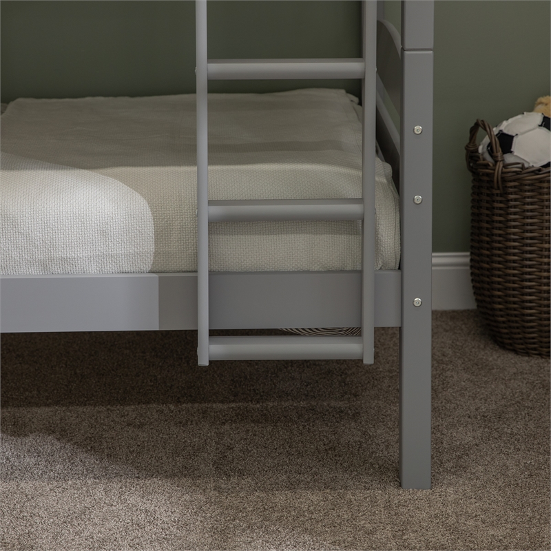 Pemberly Row Transitional Twin-over-Twin Solid Wood Bunk Bed Frame in Gray