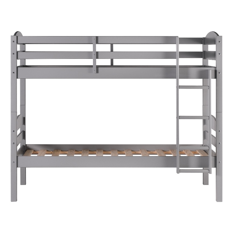 Pemberly Row Transitional Twin-over-Twin Solid Wood Bunk Bed Frame in Gray