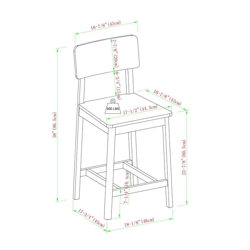 Pemberly Row 2-Piece Minimalist Solid Wood Counter Stool - Set of 2 - Black