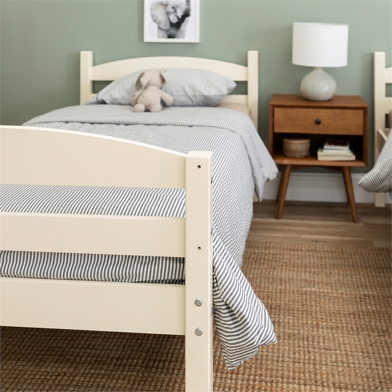 Pemberly Row Transitional Twin-over-Twin Solid Wood Bunk Bed Frame in White