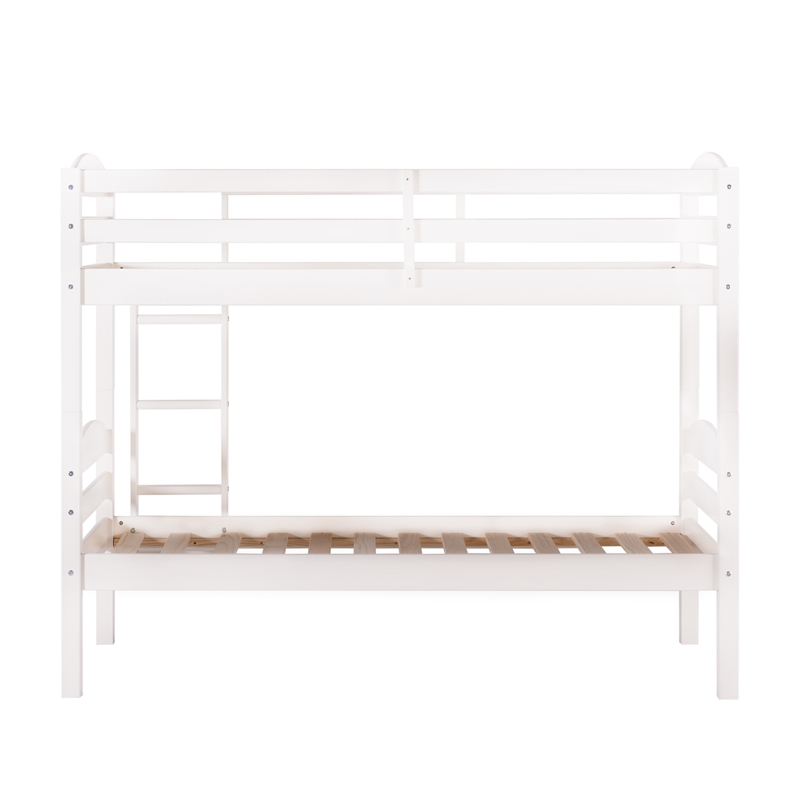 Pemberly Row Transitional Twin-over-Twin Solid Wood Bunk Bed Frame in White