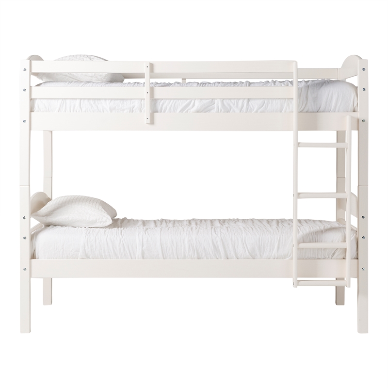 Pemberly Row Transitional Twin-over-Twin Solid Wood Bunk Bed Frame in White