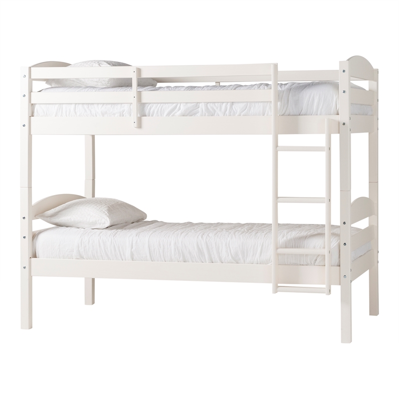 Pemberly Row Transitional Twin-over-Twin Solid Wood Bunk Bed Frame in White