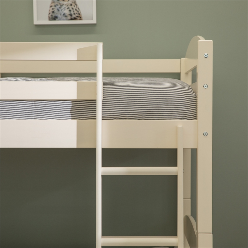 Pemberly Row Transitional Twin-over-Twin Solid Wood Bunk Bed Frame in White