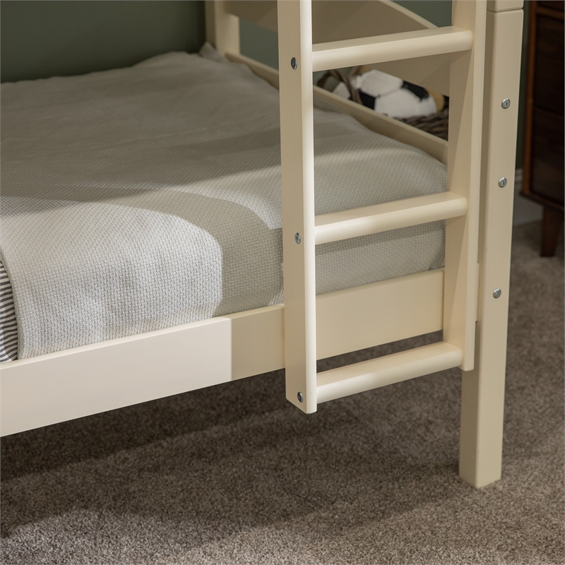 Pemberly Row Transitional Twin-over-Twin Solid Wood Bunk Bed Frame in White