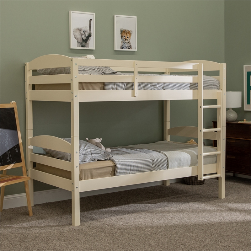 Pemberly Row Transitional Twin-over-Twin Solid Wood Bunk Bed Frame in White