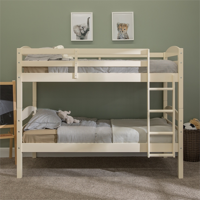 Pemberly Row Transitional Twin-over-Twin Solid Wood Bunk Bed Frame in White