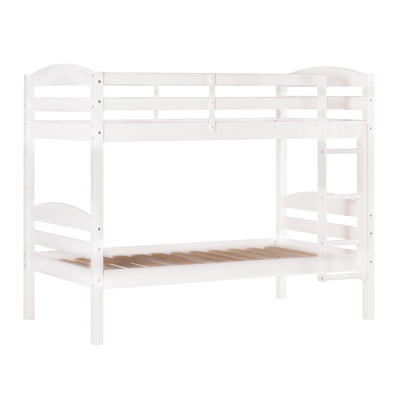 Pemberly Row Transitional Twin-over-Twin Solid Wood Bunk Bed Frame in White