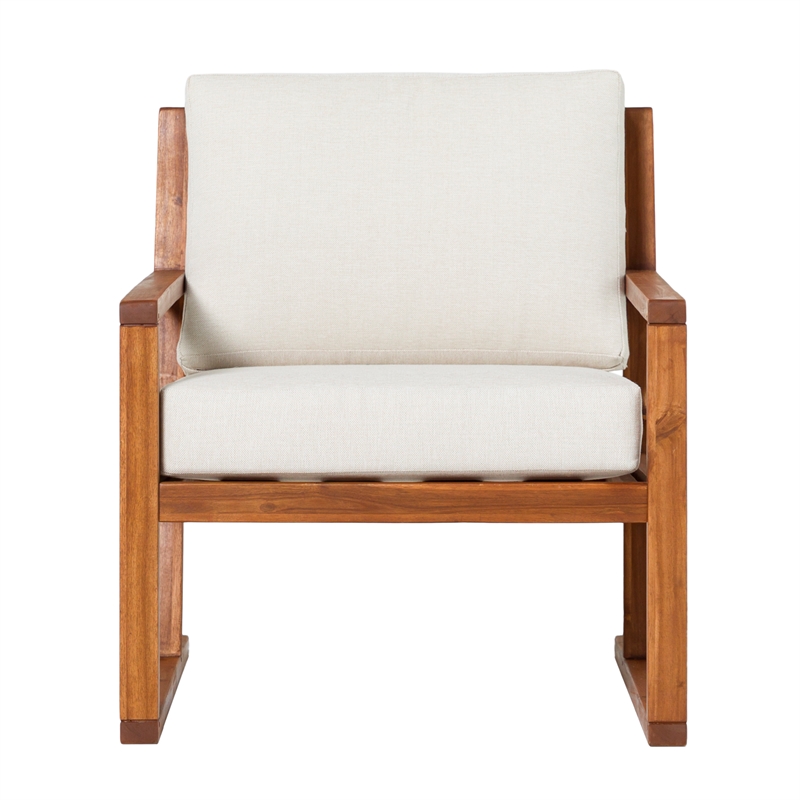 Pemberly Row Modern Slat Back Solid Wood Club Chair in Brown