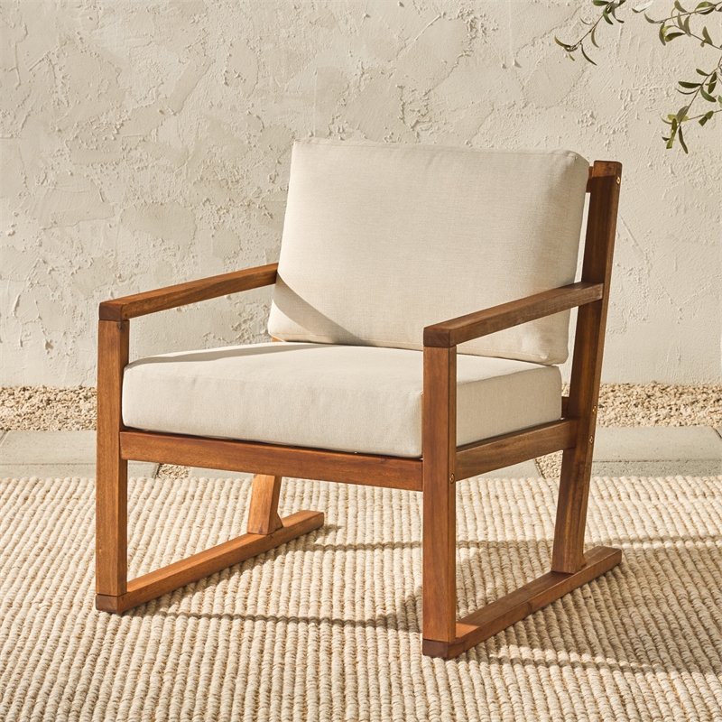 Pemberly Row Modern Slat Back Solid Wood Club Chair in Brown