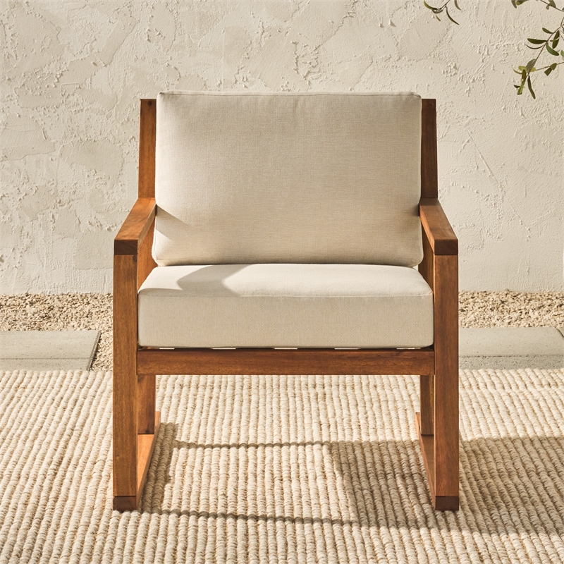 Pemberly Row Modern Slat Back Solid Wood Club Chair in Brown