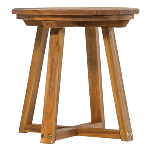Pemberly Row Modern Slat Back Solid Wood Side Table in Brown