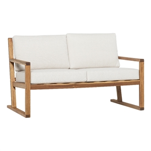 Pemberly Row Modern Slat Back Solid Wood Loveseat in Natural