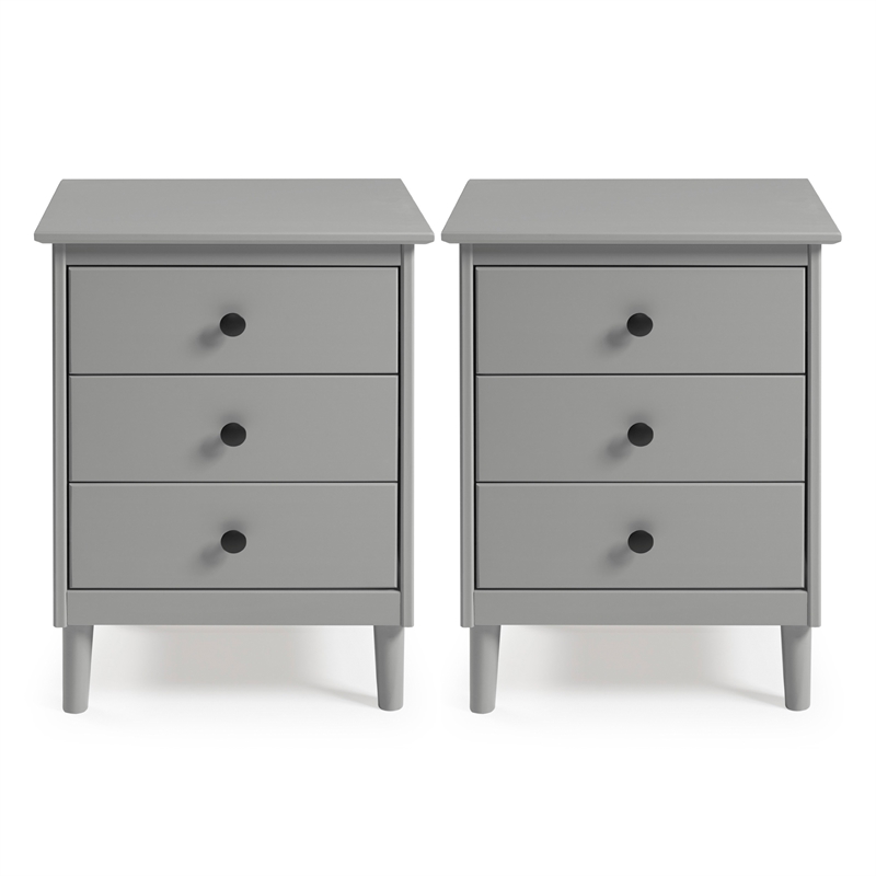 Pemberly Row 3-Drawer Solid Wood Nightstand in 2 Pack in Gray