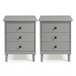 Pemberly Row 3-Drawer Solid Wood Nightstand in 2 Pack in Gray