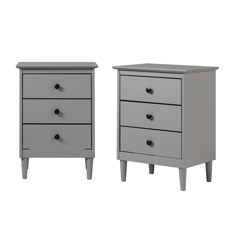 Pemberly Row 3-Drawer Solid Wood Nightstand in 2 Pack in Gray