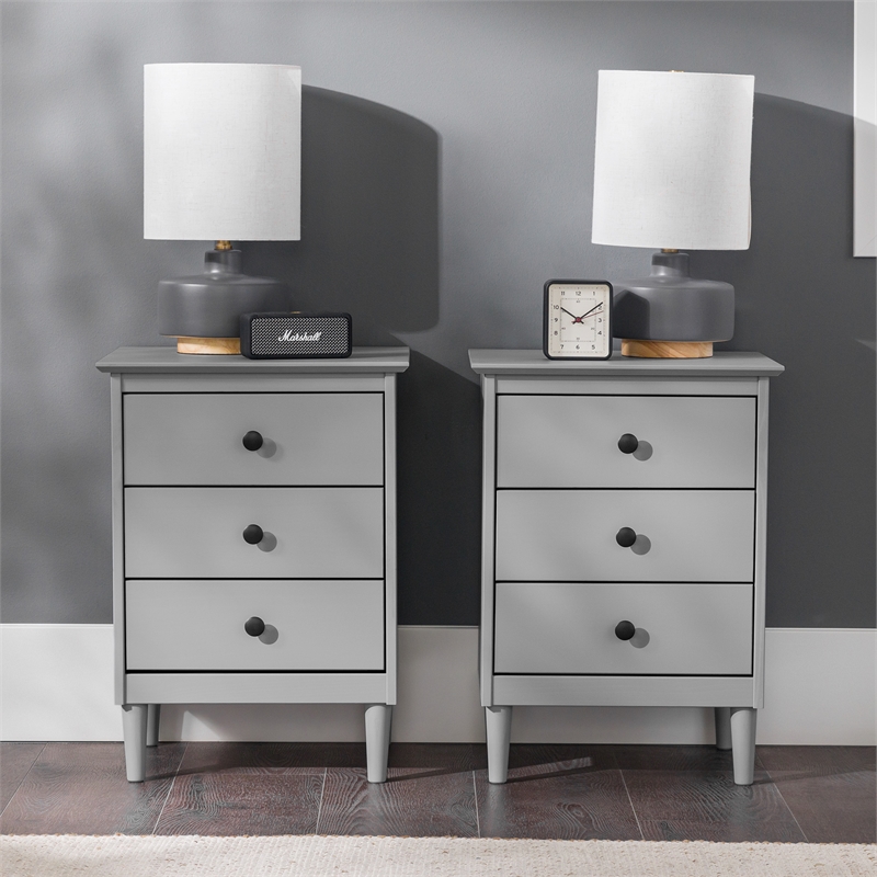 Pemberly Row 3-Drawer Solid Wood Nightstand in 2 Pack in Gray