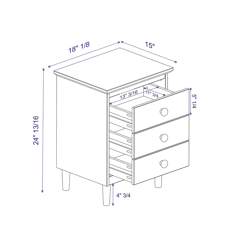 Pemberly Row 3-Drawer Solid Wood Nightstand in 2 Pack in Gray