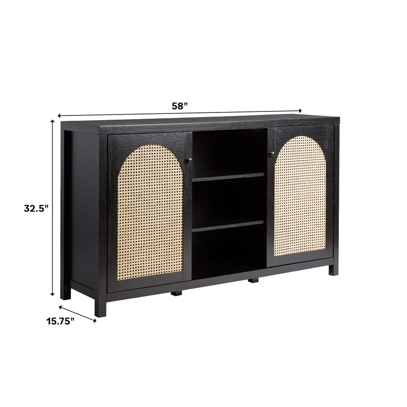 Pemberly Row Modern Arched Rattan 2-Door Wood Sideboard 58