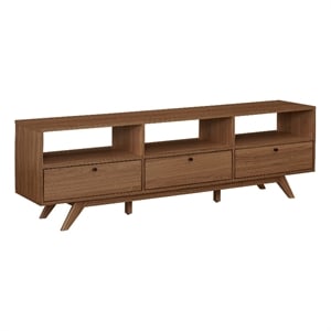 Pemberly Row 70&quot MCM Wood TV St& w/ 3 Closed Storage & Open Storage - Mocha