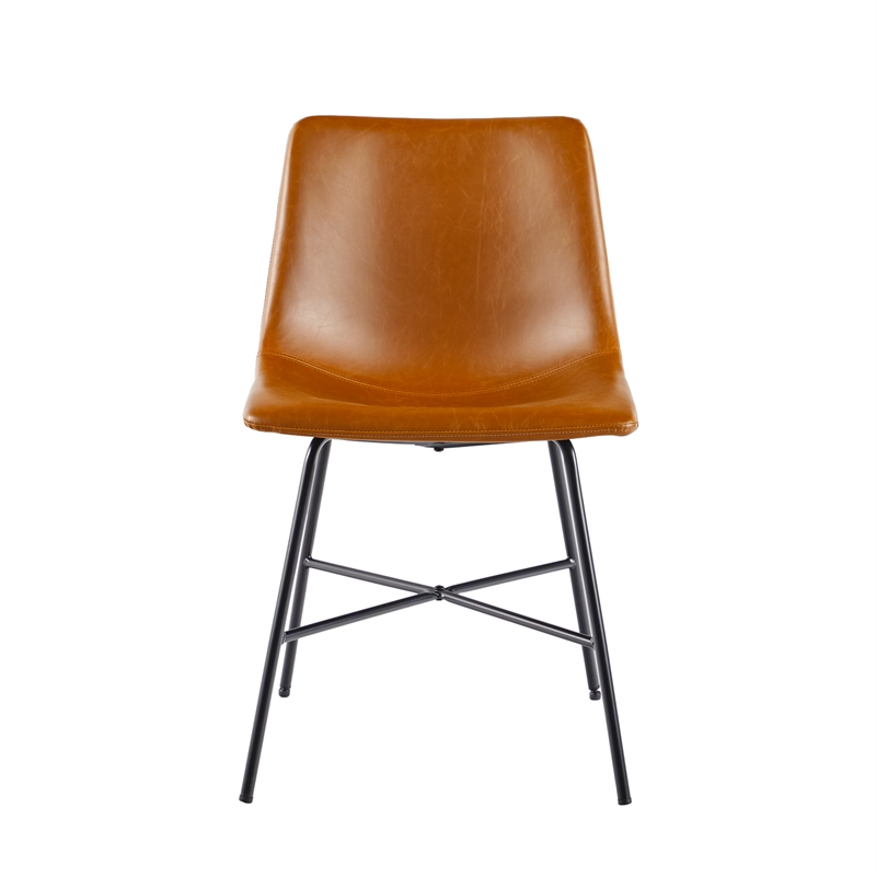 Pemberly Row Upholstered Dining Chair with Metal X Base - 2pk- Whiskey Brown